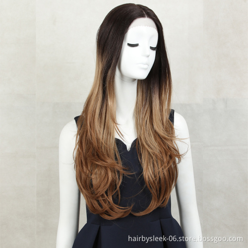 Magic 30 Medium Brown Color Synthetic Hair Wigs For Women Long Natural Wavy Lace Front Wig With Natural Hairline Middle Part